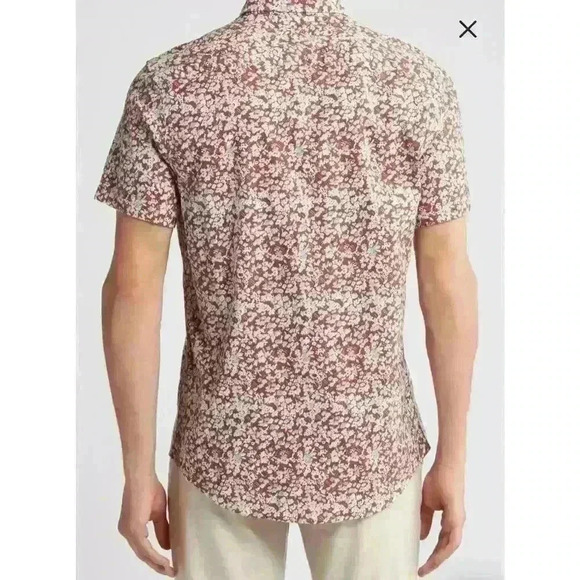 Nordstrom Mns Sz L Floral Trim Fit Button Down Shirt Brown Linen Stretch Fun NWT - Picture 3 of 16
